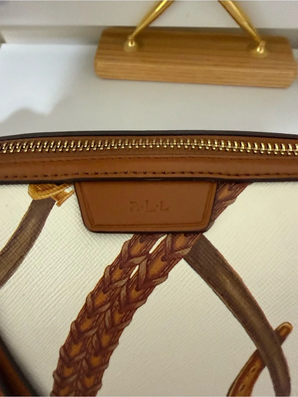 Vintage Ralph Lauren Cream and Brown Women's Cosmetic Wristlet